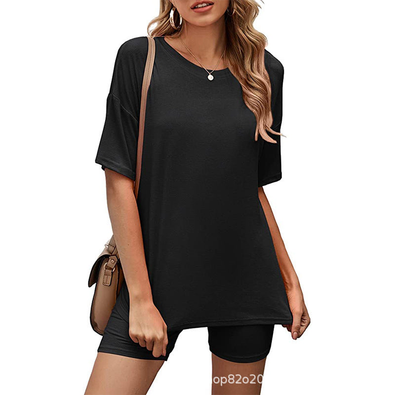 Damer Oversized Fritidsæt med afslappet T-shirt og shorts Stilla