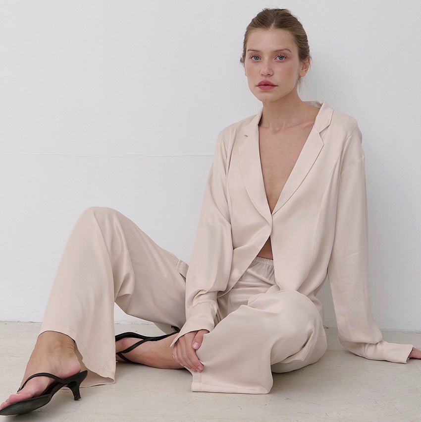 Dame raffineret satin-blazer-bukse-kombination Stilla