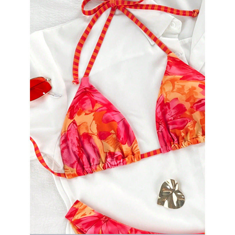 Dame trekant-bikini med legende blomsterdesign og justerbare stropper Skovae