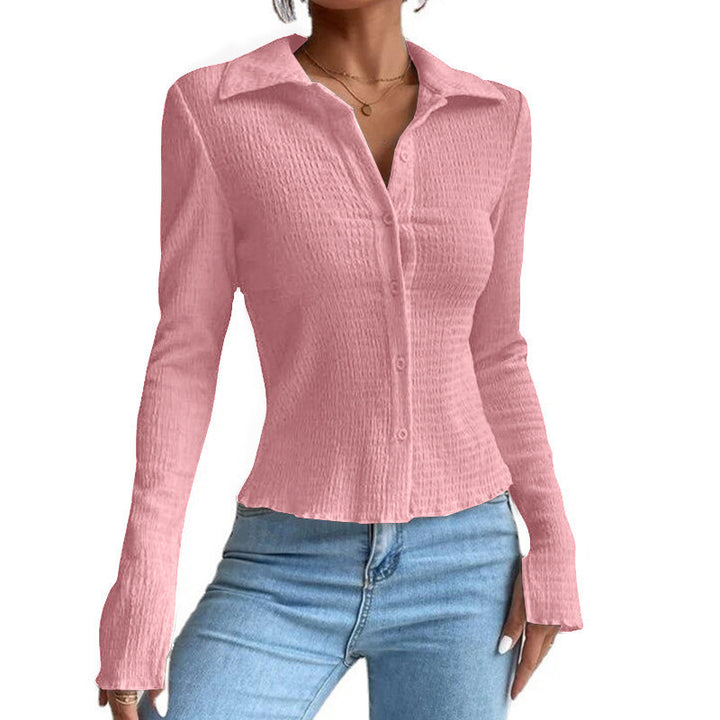 Dame elegant skjorte med struktureret stof og fashionable knapdetaljer Stilla