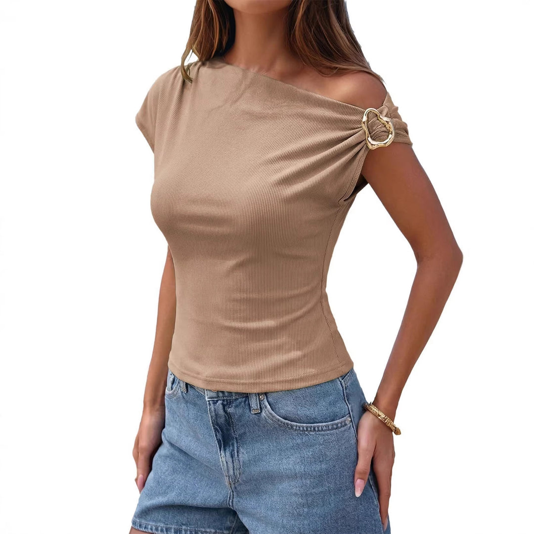 Dame asymmetrisk top med mode skulderdesign Skovae