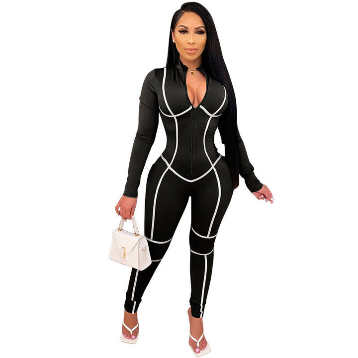 Dame Bodycon Jumpsuit med strategisk snit og lynlås Stilla