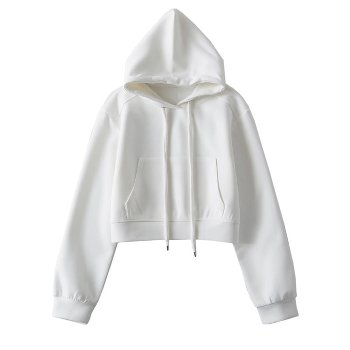 Dame Cropped Hættepullover i blødt Sweatstof med praktiske Kængurulommer Stilla