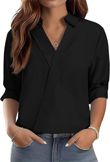 Kvinders elegante V-hals bluse med tekstureret design Stilla