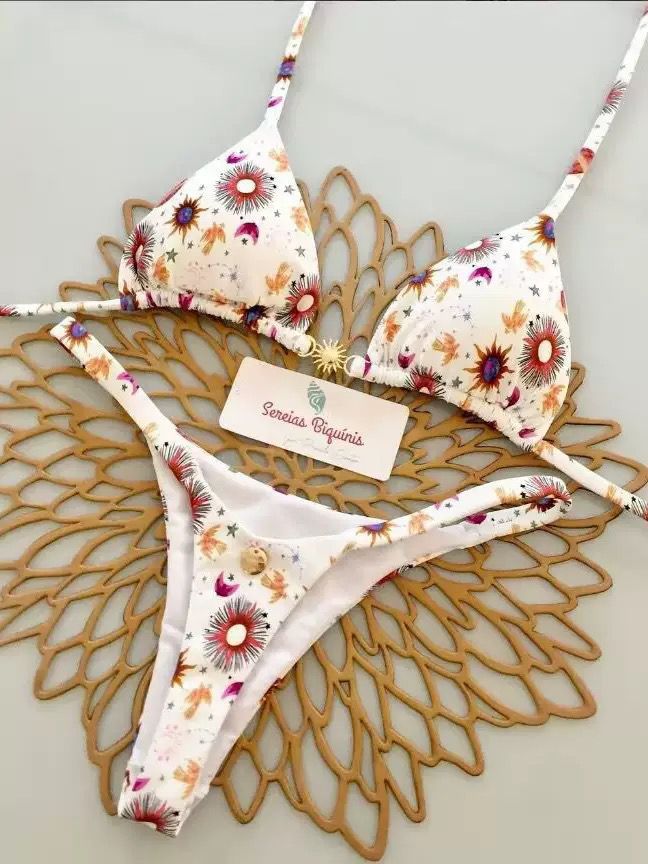 Dame triangel-bikini-sæt med blomstermønstre og justerbare stropper Skovae
