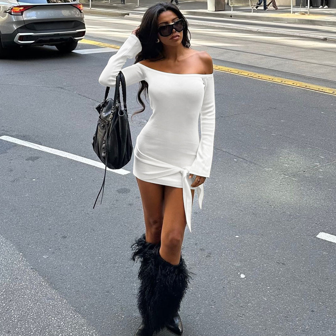 Dame Off-Shoulder Minikjole med raffineret knude detaljer Stilla