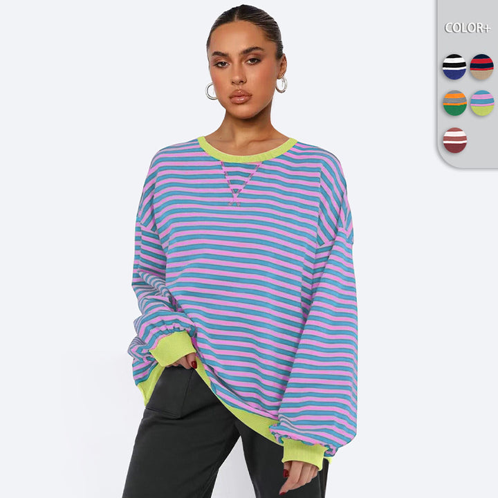 Dame overdimensioneret stribet sweater med pufærmer Stilla