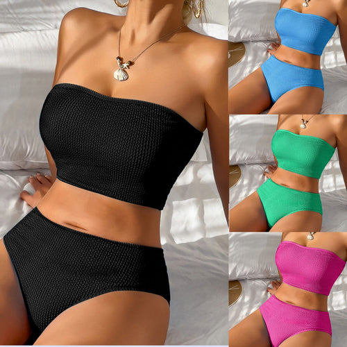 Dame bandeau bikini sæt med højt skårne trusser Skovae