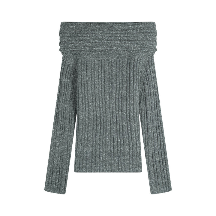 Dame strikoverdel med smart off-shoulder udfskæring og fin ribstruktur Stilla