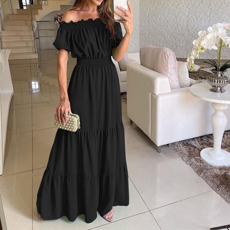 Dame Off-Shoulder Rynk Maxi Kjole Stilla