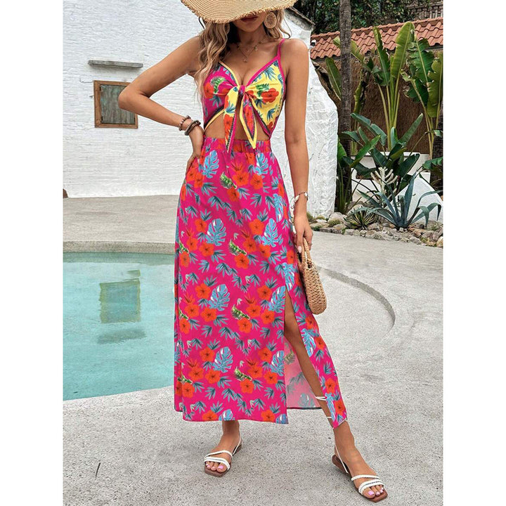 Dame Boho Maxikjole med floralt design og dyb slids Stilla