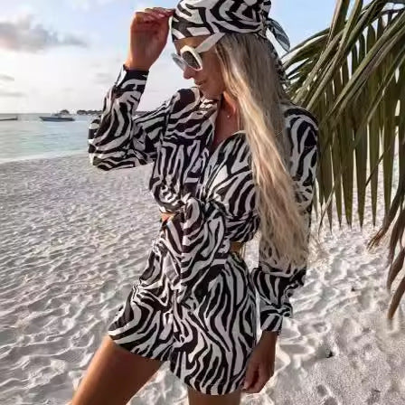 Dame Luksuriøst Trykt Crop Top og Shorts Sæt Stilla