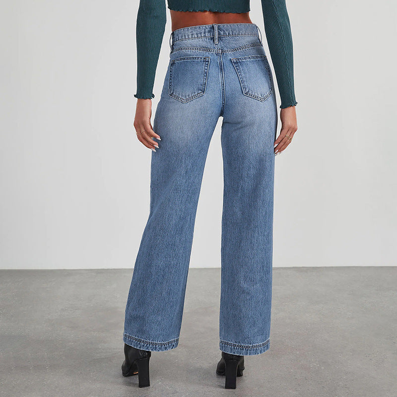 Dame Løst skårne jeans med høj talje og elegant sømføring Stilla