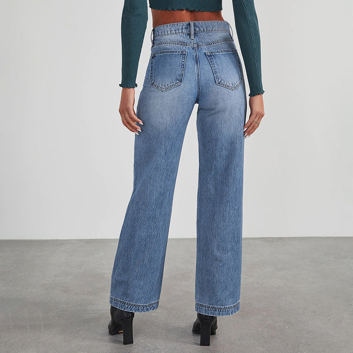 Dame Løst skårne jeans med høj talje og elegant sømføring Stilla