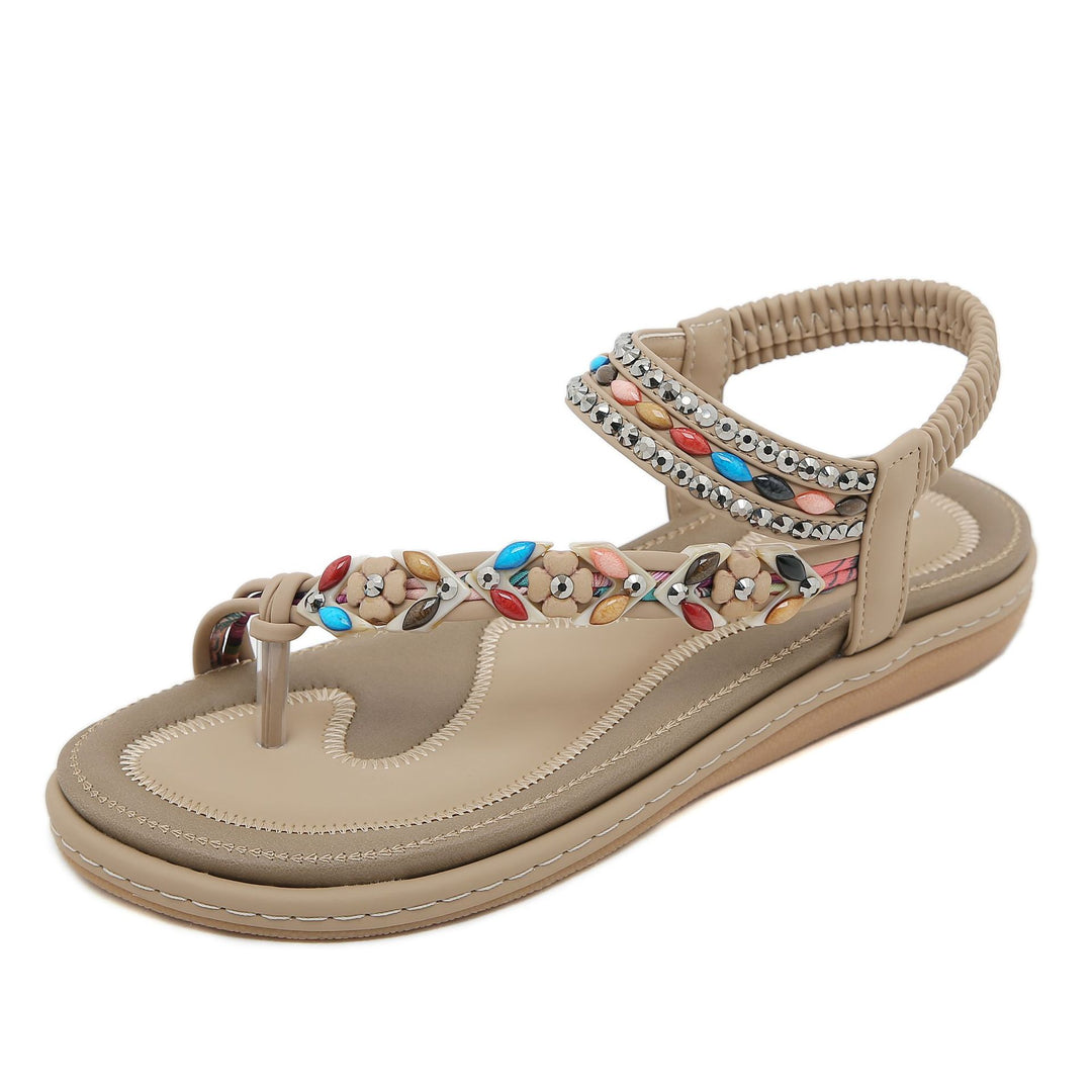 Dame sandaler i boho-stil med funklende perleudsmykninger og behagelig fodseng Stilla