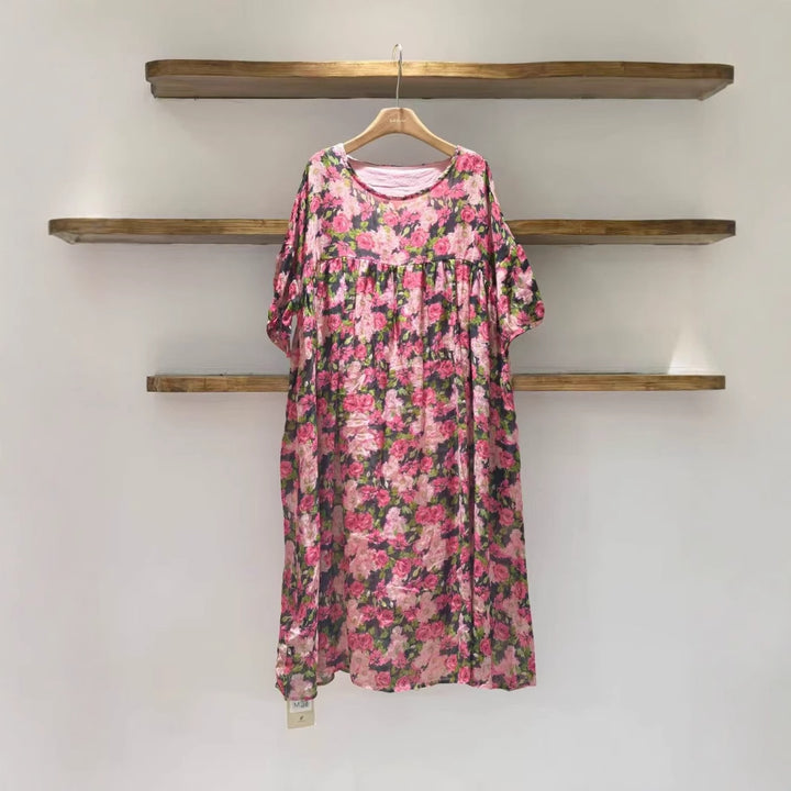Dame Flydende Floralprint Midi-Kjole med Flæsedetaljer Stilla