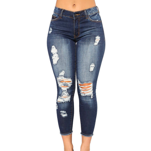 Dame skinny jeans med moderne destroyed-look og høj talje Skovae