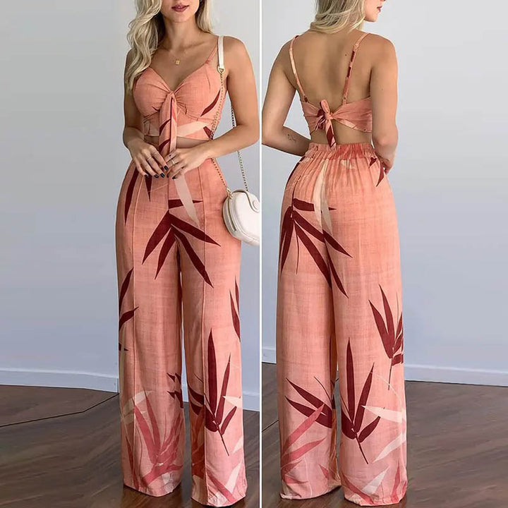 Kvinders elegante sæt med kombination af cropped top og brede bukser Stilla