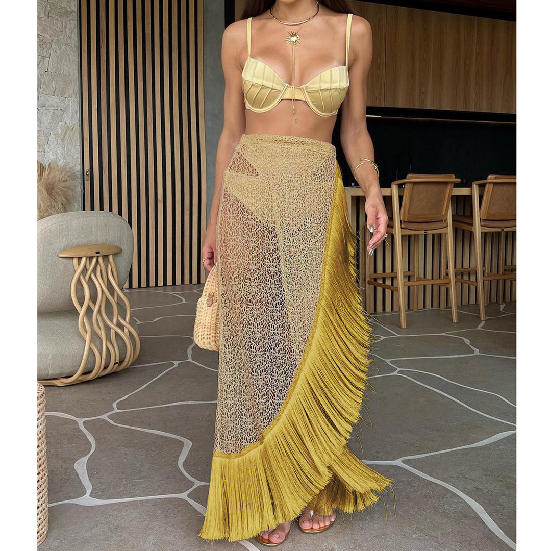 Dame bikini-sæt med elegant frynse nederdel og fashionable top Stilla