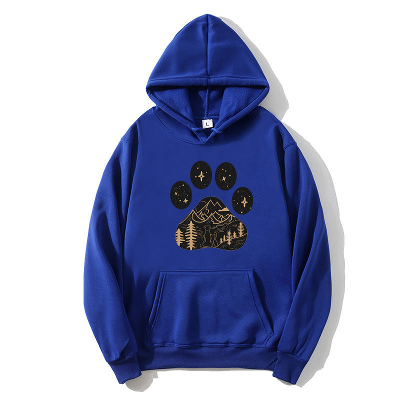 Dame hoodie med kreativ poteprint design og bjerglandskab Skovae