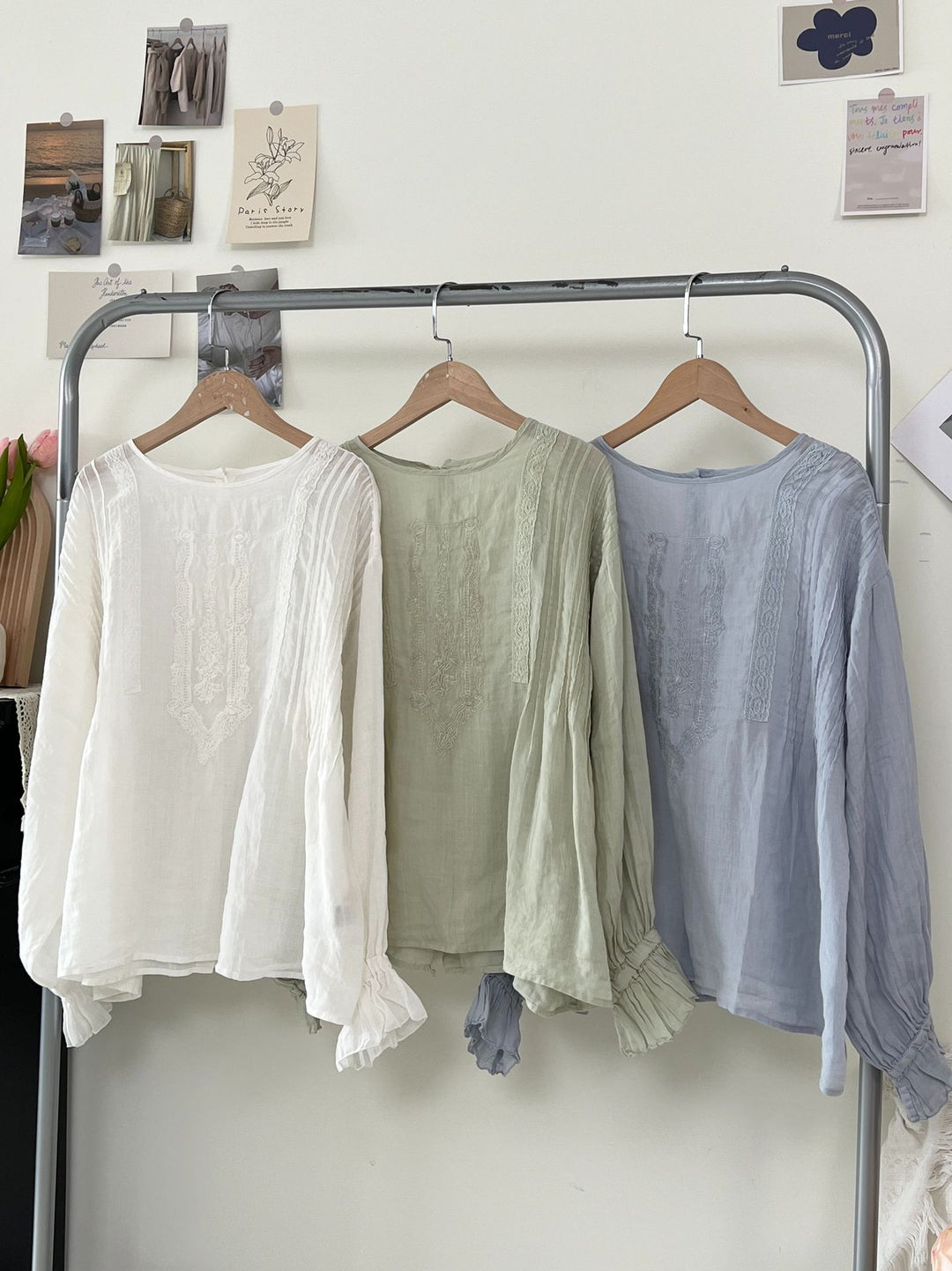 Femme Elegant Broderet Langærmet Bluse Stilla