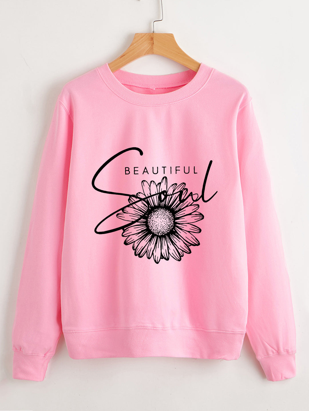 Kvindes sweatshirt med blomstermotiv og inspirerende tekst Stilla