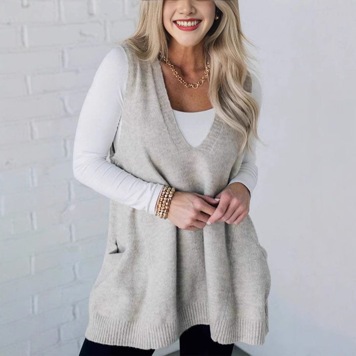 Dame Casual Vest med V-hals og praktiske lommer Stilla
