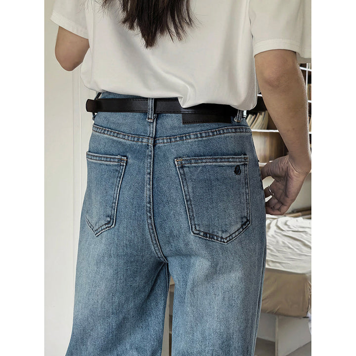 Dame High-Waist Jeans med bred ben og elastisk talje Stilla