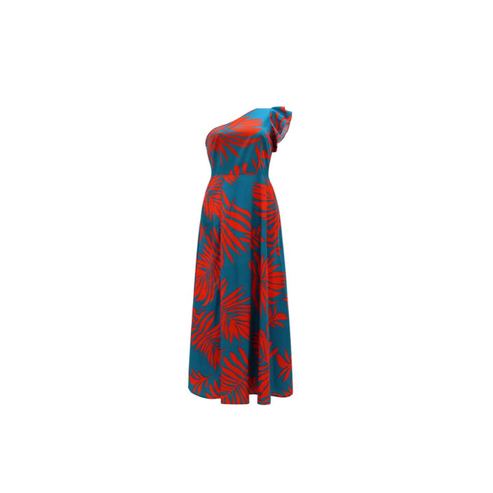 Dame maxikjole med asymmetrisk strop og floral snit Stilla