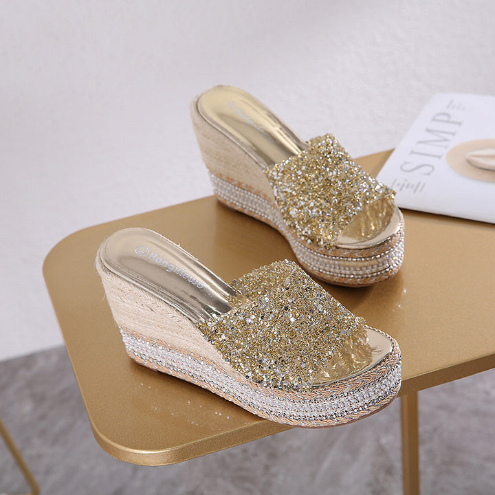 Dame Wedge-sandaler med glitrende strass-detaljer og komfort-fodbund Stilla