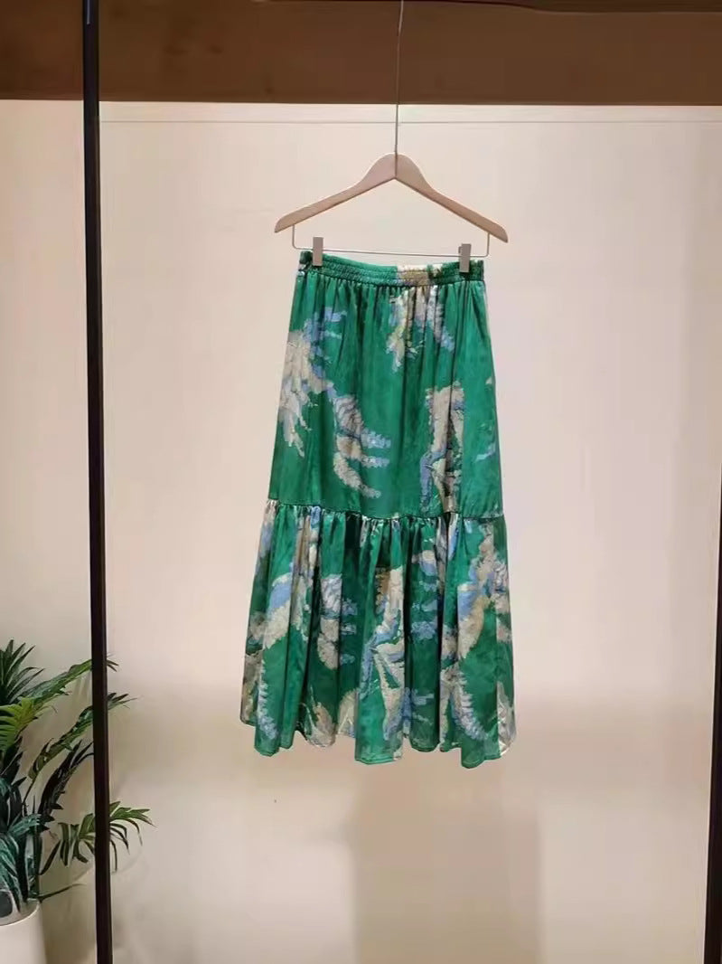 Dame Midi-nederdel med voluminøse lag og blomster mønster Stilla
