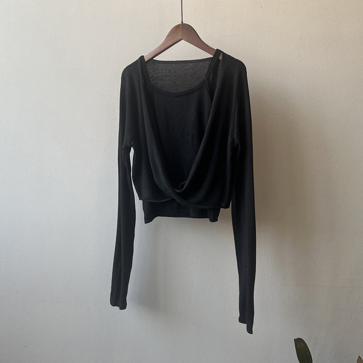 Damer afslappet longsleeve T-shirt med dekorativt omslagdesign og fin stofkvalitet Stilla
