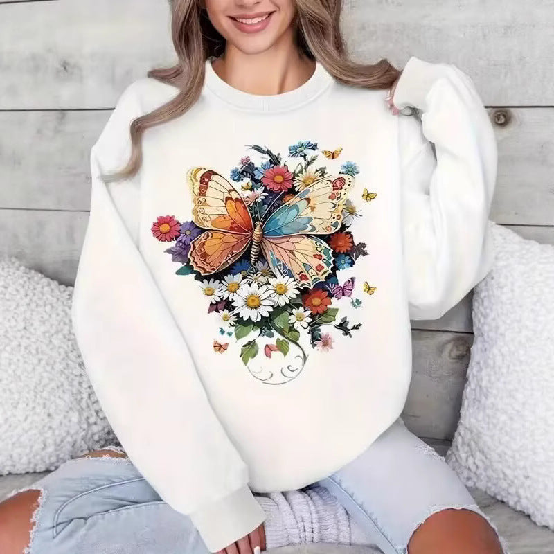 Kvinders langærmet sweatshirt med blomster sommerfugl print Stilla