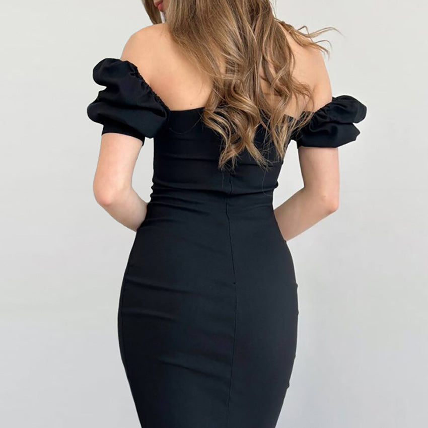 Dame elegant Off-Shoulder Kjole med Puffærmer og figursyet snit Stilla