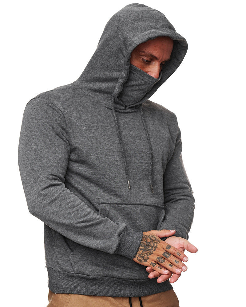 Herren nan hoodie med integreret halskrave ansigtsschutz, kænguru lomme og ribkant Skovae
