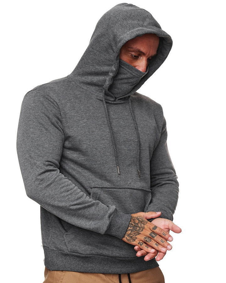 Herren nan hoodie med integreret halskrave ansigtsschutz, kænguru lomme og ribkant Skovae
