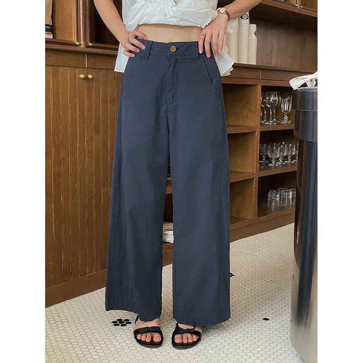 Dame bred High-Waist Bukser i urbant stil med elastisk talje og sidelommer Stilla