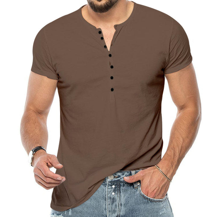 Herre kortærmet Henley-shirt med moderne knapdesign og kropsnær pasform Stilla
