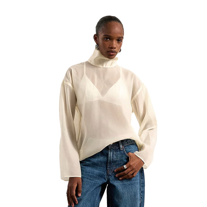 Dame Elegant Bluse af gennemsigtigt stof med stående krave Skovae