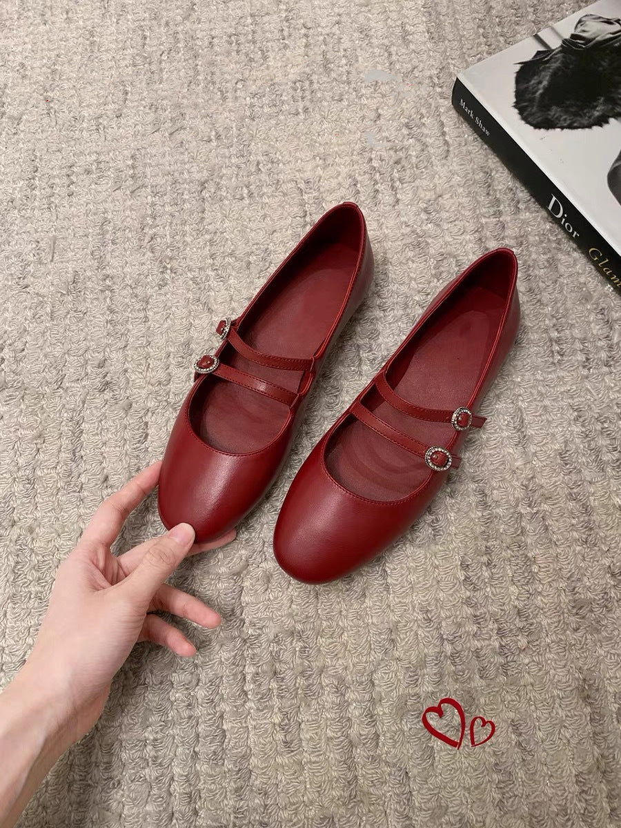 Dame elegante Mary Jane Ballerinas med dobbelt rem og glitrende detaljer Stilla