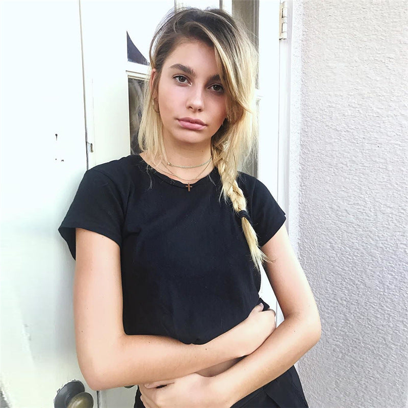 Dame Crop-Top i høj kvalitet bomuld med rund halsudskæring Stilla