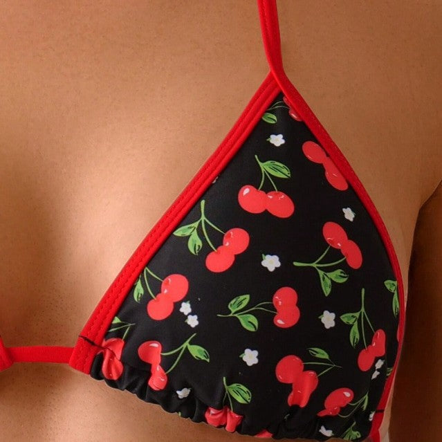 Dame triangel-bikini med frugtagtig kirsebærmønster og justerbare bånd Skovae