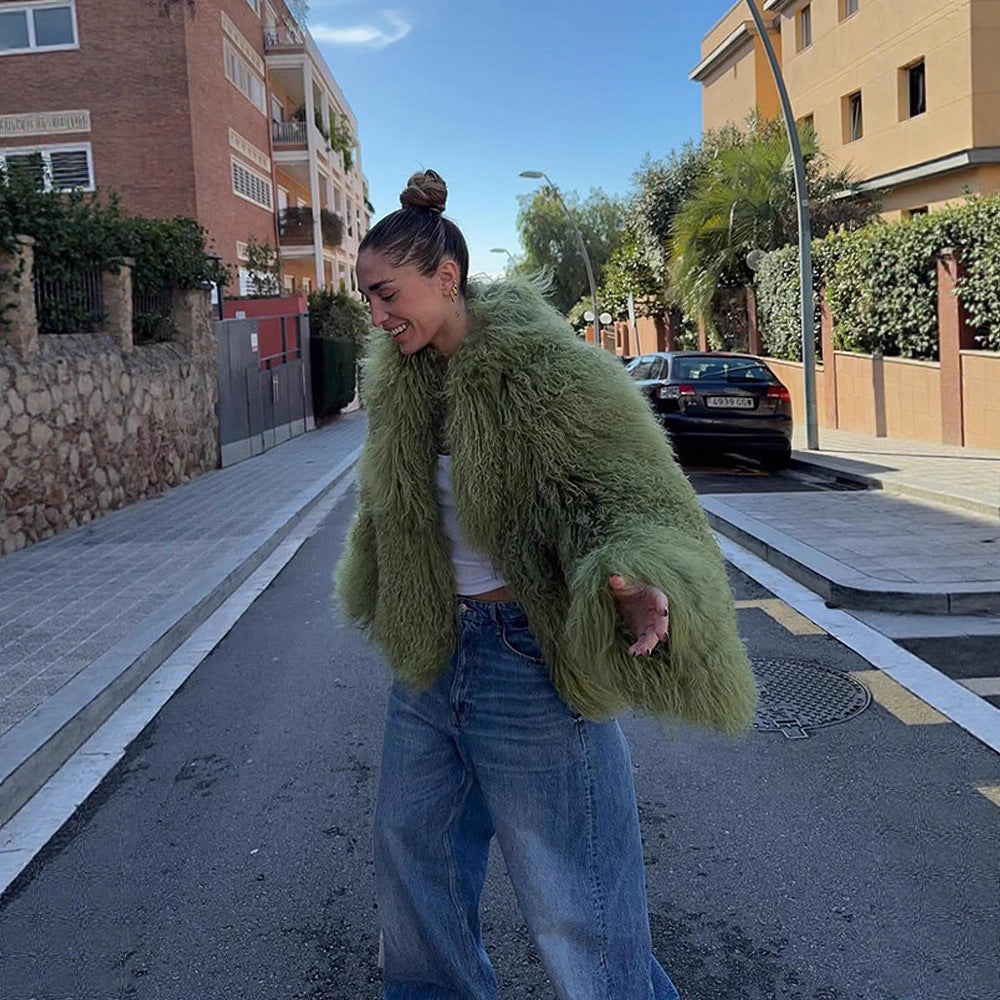 Dame Oversized Kunstpelsjakke med voluminøse ærmer Stilla