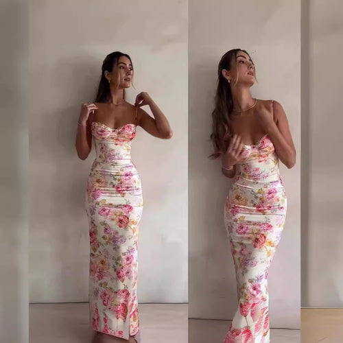 Dame Floral Bodycon Maxi Kjole Stilla