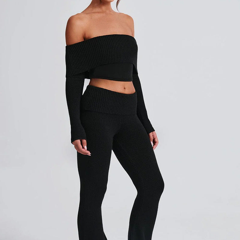 Dame sæt bestående af off-shoulder top og flared leggings Stilla