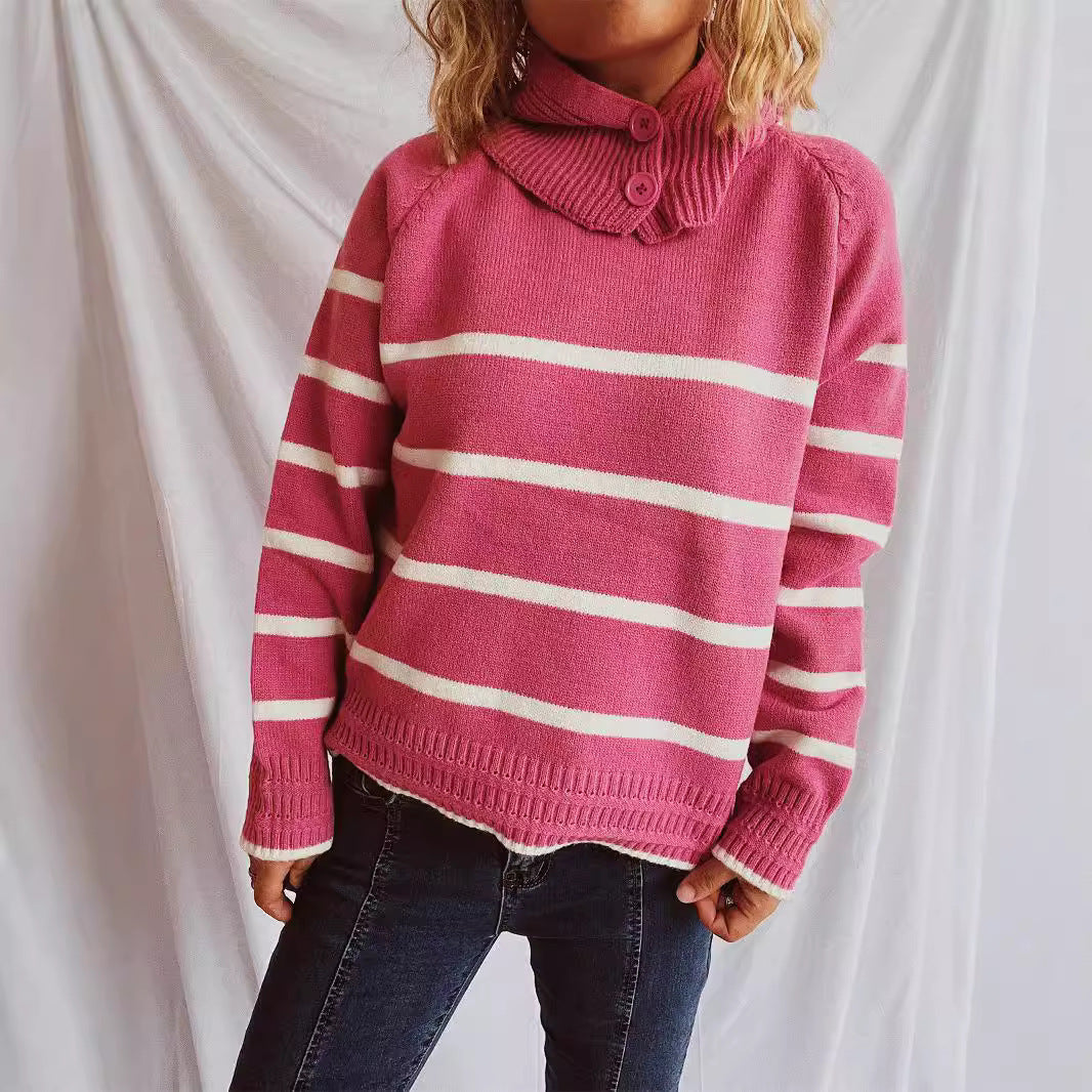 Kvinder sweater med mode krave og stribet mønster Stilla