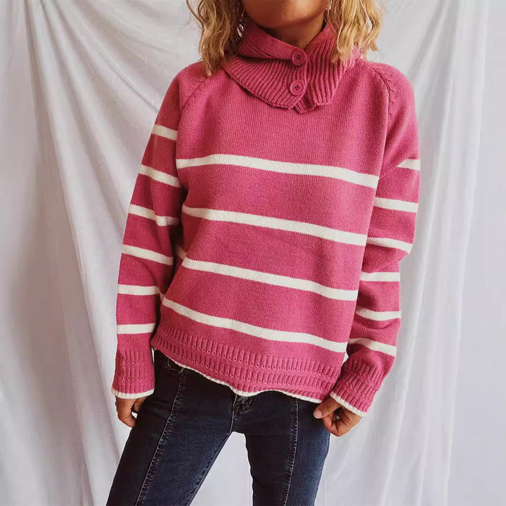 Kvinder sweater med mode krave og stribet mønster Stilla