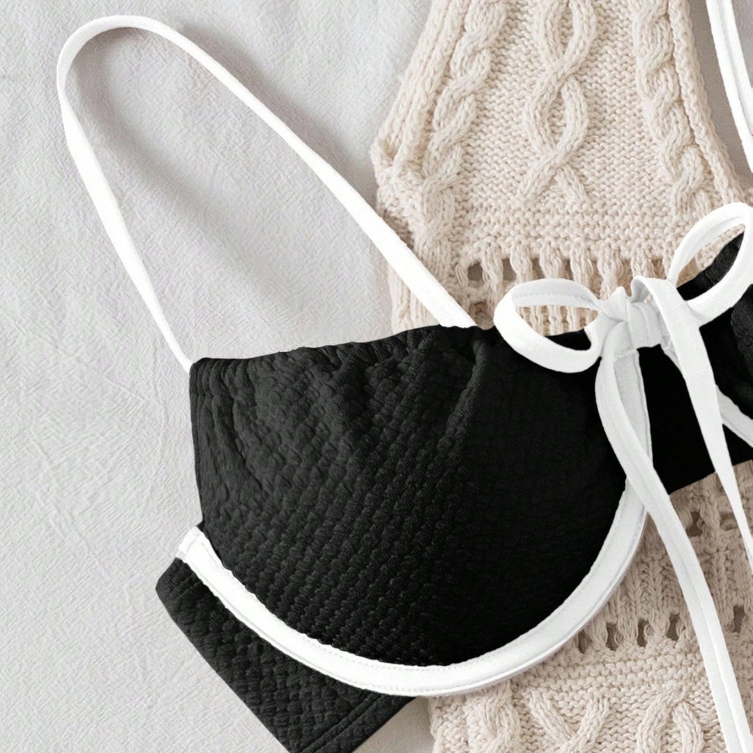 Dame bikini sæt med fint bølgemønster og justerbare stropper Skovae