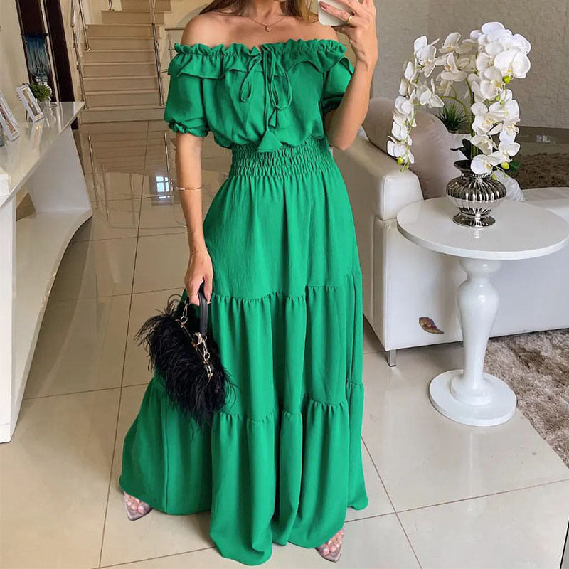 Dame Off-Shoulder Maxikjole med Rüsch og elastisk talje Stilla