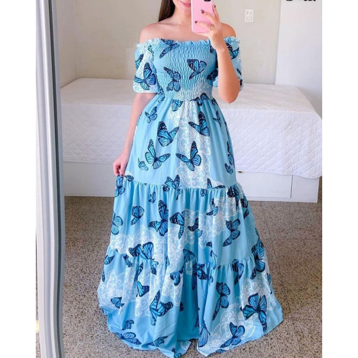 Dame Off-Shoulder Volan Maxi Kjole Stilla